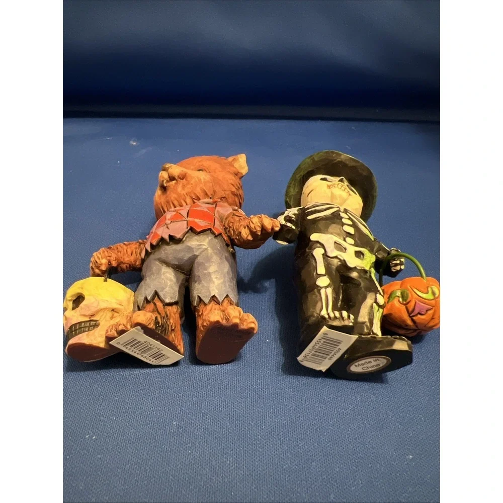 Set Of 2 Jim Shore Mini Halloween Trick Or Treat Werewolf & Skeleton Figurines